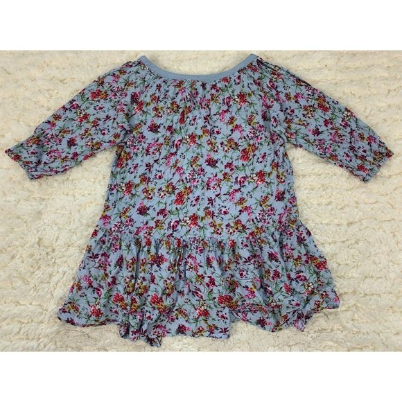 Love Label Blue Floral Ruffle Tunic Flowy Cold Shoulder 3/4 Sleeve Cottagecore S - Picture 2 of 4